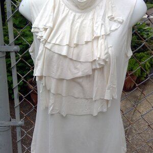 Cable & Gauge Ivory Sleeveless Tank Halter Collar Top with Ruffles Size M NWT